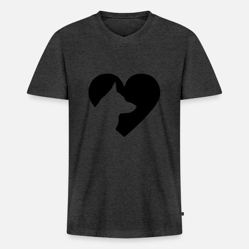 Herz mit Schäferhund Vector - Männer Premium Bio T-Shirt mit V-Ausschnitt - Anthrazit meliert