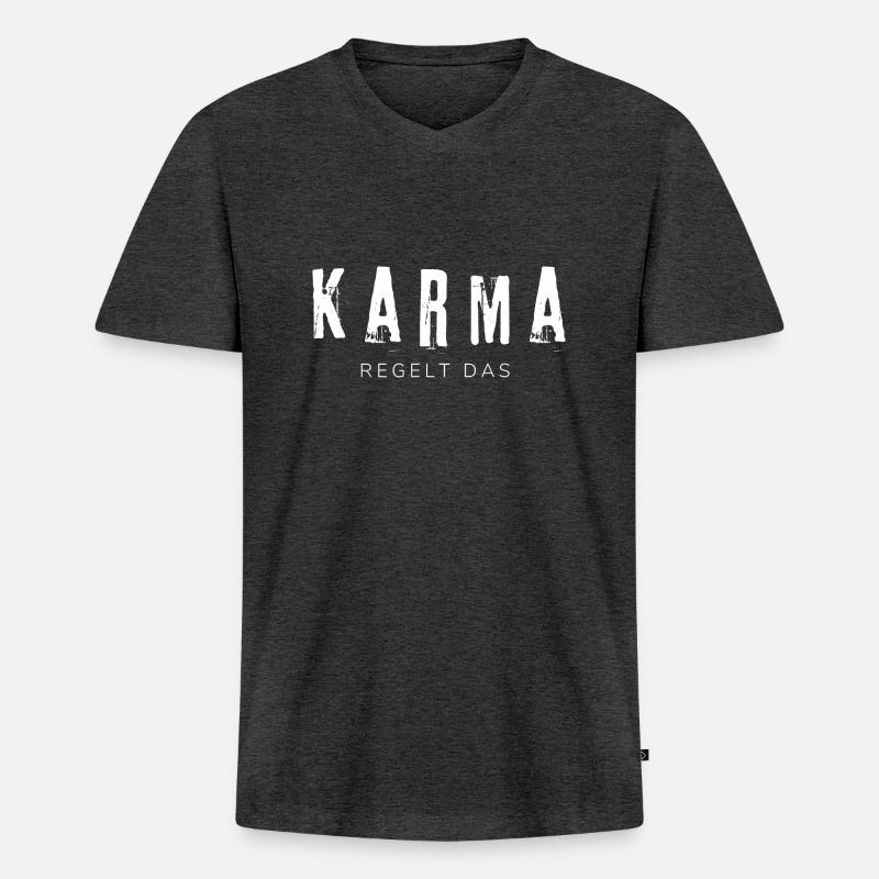 Karma Regelt Das - Männer Premium Bio T-Shirt mit V-Ausschnitt - Anthrazit meliert