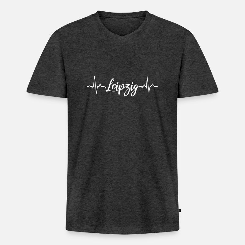 EKG Leipzig - Männer Premium Bio T-Shirt mit V-Ausschnitt - Anthrazit meliert