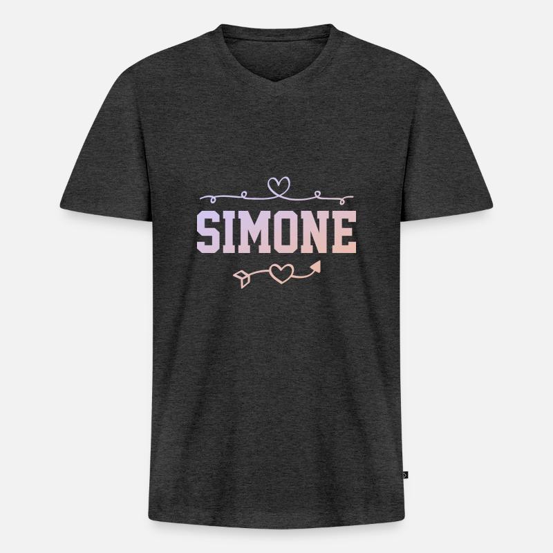 Simone - Männer Premium Bio T-Shirt mit V-Ausschnitt - Anthrazit meliert