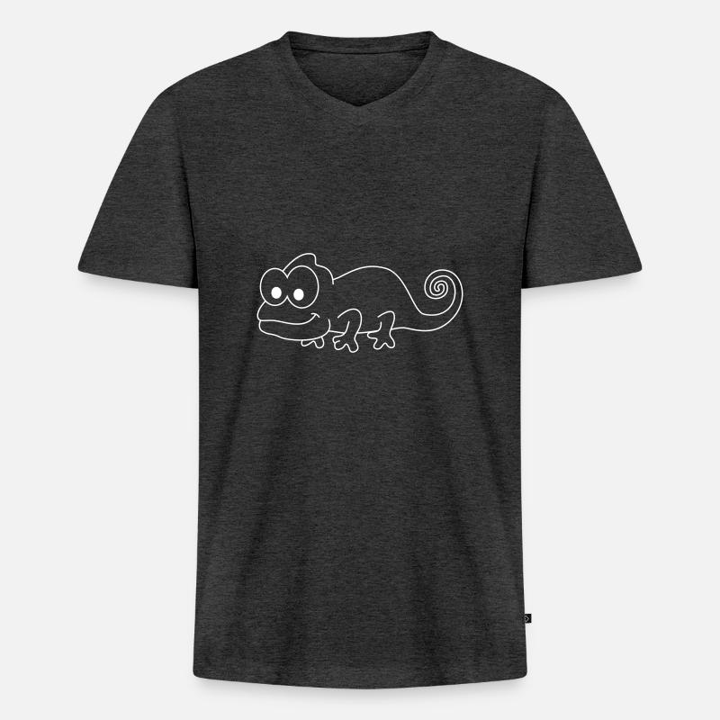 Chamäleon Comic Tier - Männer Premium Bio T-Shirt mit V-Ausschnitt - Anthrazit meliert