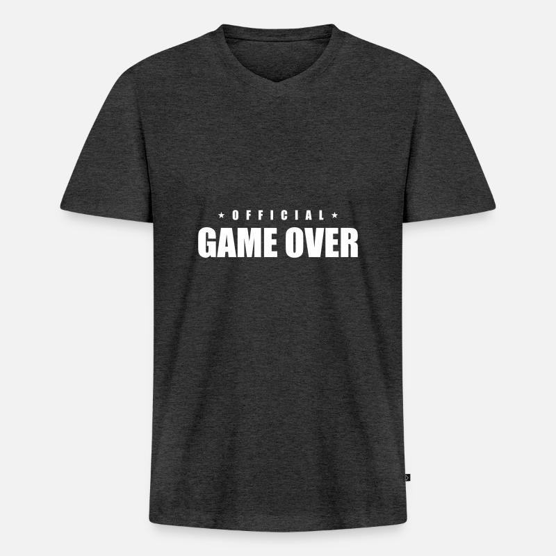 Game Over Spruch - Männer Premium Bio T-Shirt mit V-Ausschnitt - Anthrazit meliert
