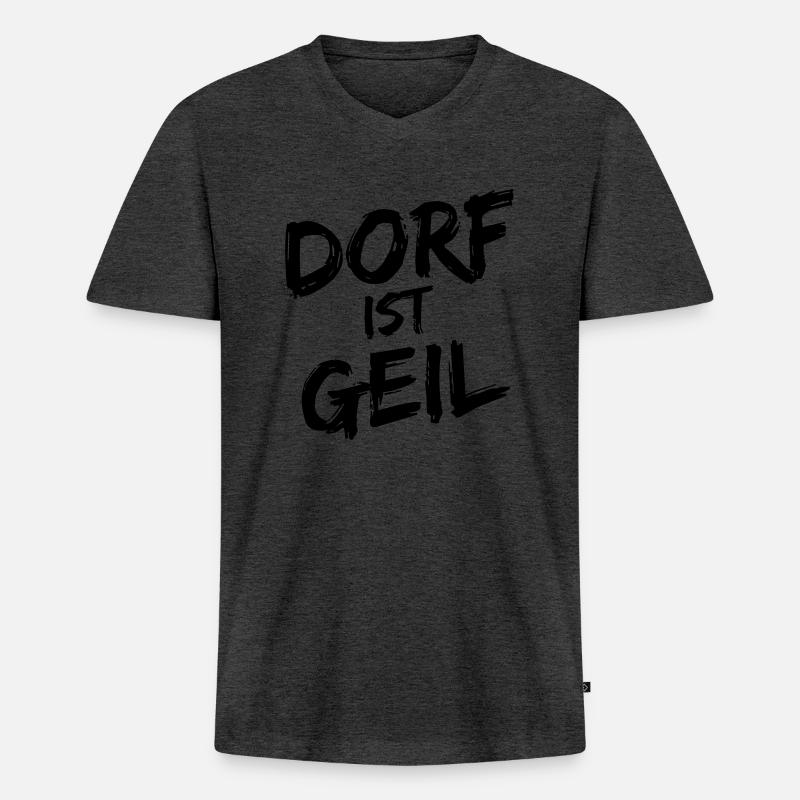 Dorf Spruch Geschenk - Männer Premium Bio T-Shirt mit V-Ausschnitt - Anthrazit meliert