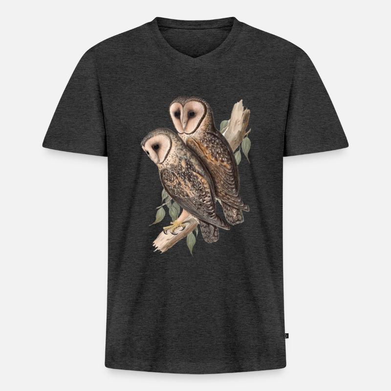 Eule Eulenpärchen Schleiereule - Männer Premium Bio T-Shirt mit V-Ausschnitt - Anthrazit meliert
