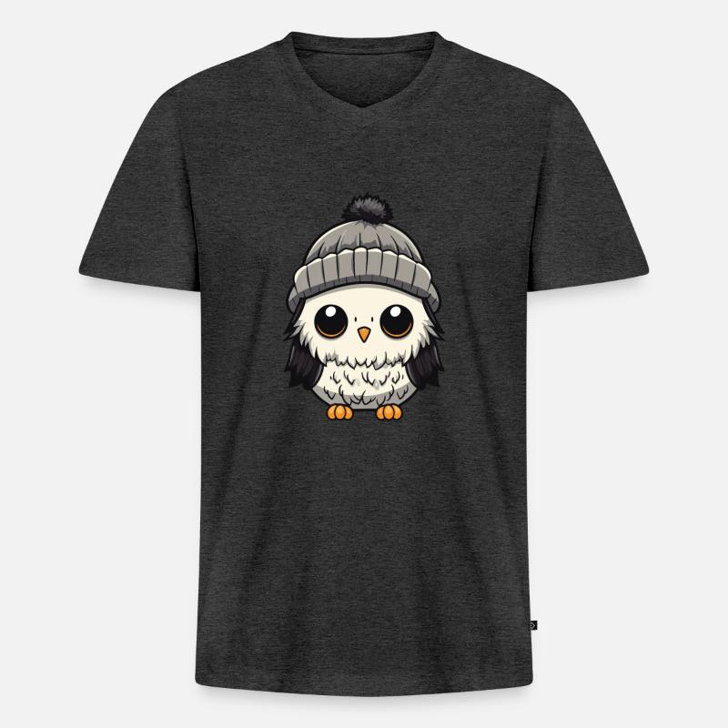 Eule Winter Comic - Männer Premium Bio T-Shirt mit V-Ausschnitt - Anthrazit meliert