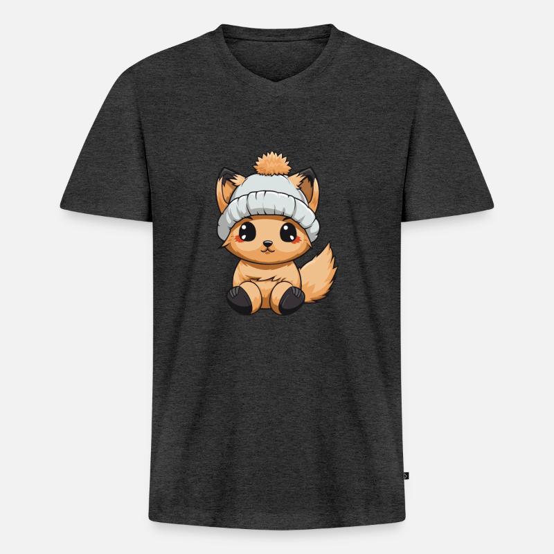Eichhörnchen Winter Comic - Männer Premium Bio T-Shirt mit V-Ausschnitt - Anthrazit meliert