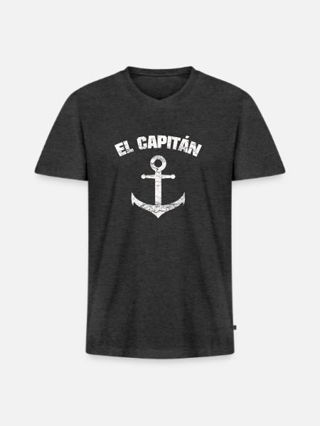 EL CAPITÁN ANCLA SHIRT - Männer Premium Bio T-Shirt mit V-Ausschnitt - Anthrazit meliert