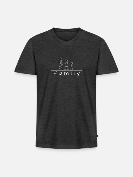 Stick figure family - Men's Premium Organic T-shirt with V-neck - heather anthracite