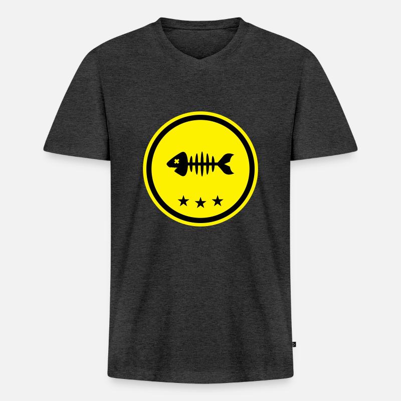 Fisch Symbol Knochen Gräte - Männer Premium Bio T-Shirt mit V-Ausschnitt - Anthrazit meliert