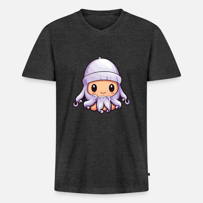 Octopus Winter Octopus Comic - Men's Premium Organic T-shirt with V-neck - heather anthracite