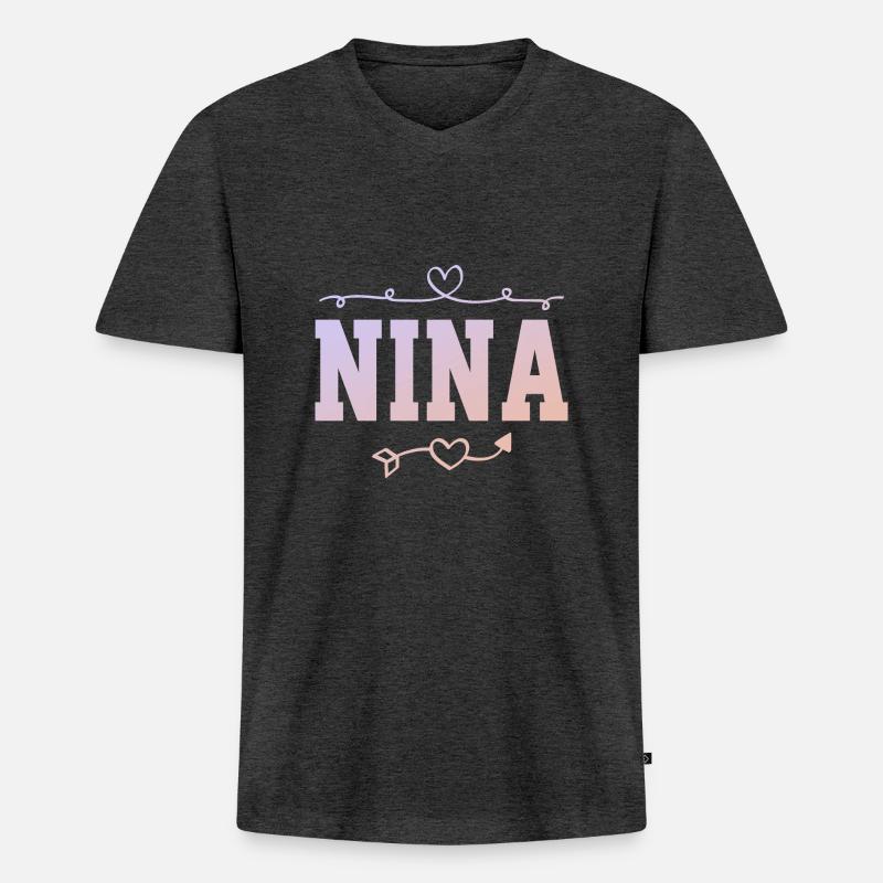 Nina - Männer Premium Bio T-Shirt mit V-Ausschnitt - Anthrazit meliert