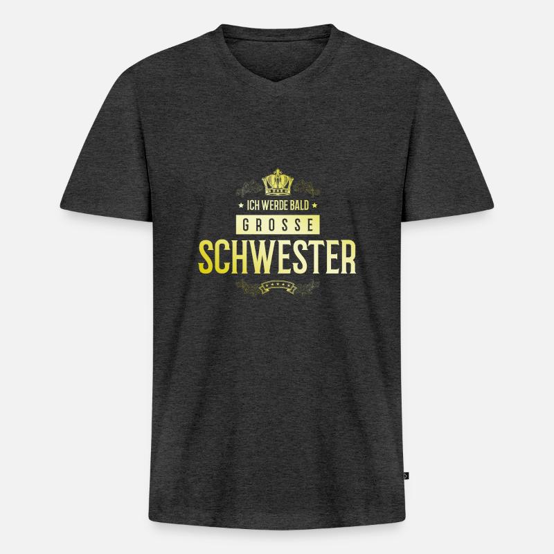 Ich werde Bald Schwester - Männer Premium Bio T-Shirt mit V-Ausschnitt - Anthrazit meliert