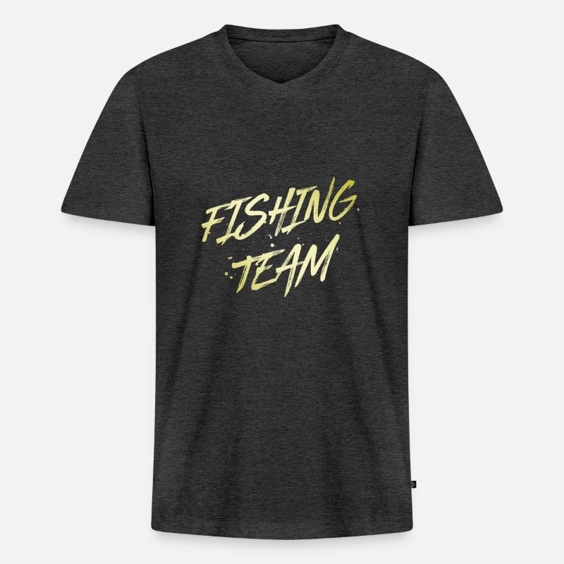 Fishing Team - Männer Premium Bio T-Shirt mit V-Ausschnitt - Anthrazit meliert