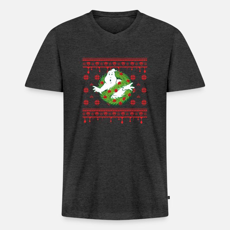 Ghostbusters Fake Strickpulli - Männer Premium Bio T-Shirt mit V-Ausschnitt - Anthrazit meliert