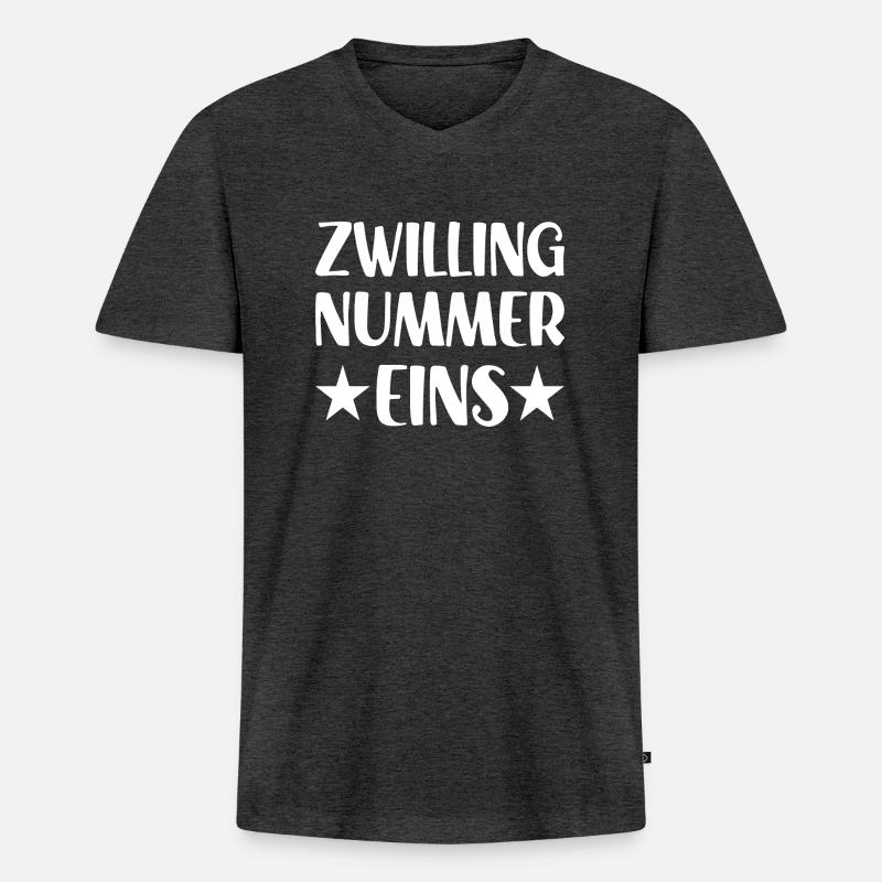 Zwilling Nummer eins Zwillinge - Männer Premium Bio T-Shirt mit V-Ausschnitt - Anthrazit meliert