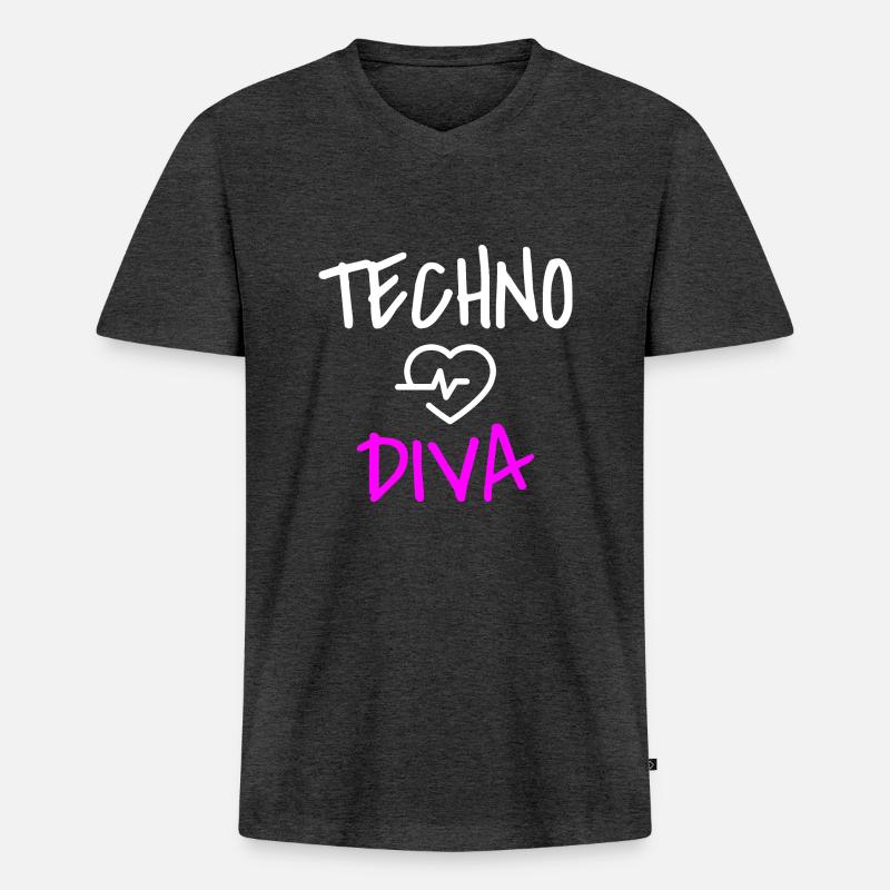 Techno Love Techno Passion - Männer Premium Bio T-Shirt mit V-Ausschnitt - Anthrazit meliert