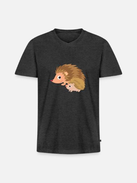 Hérisson avec bébé hérisson - T-shirt encolure en V Premium bio Homme - anthracite chiné