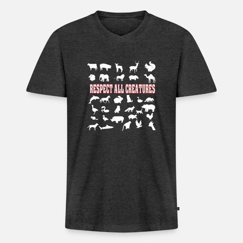 Respect all creatures - Männer Premium Bio T-Shirt mit V-Ausschnitt - Anthrazit meliert