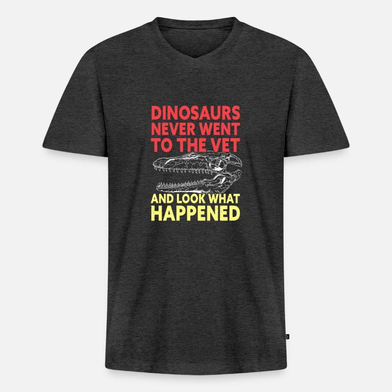 Funny Veterinary Dinosaur Veterinary Technician - Männer Premium Bio T-Shirt mit V-Ausschnitt - Anthrazit meliert