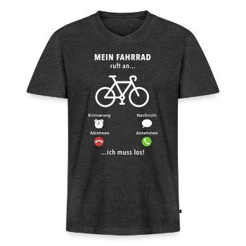Mein Fahrrad ruft an - ich muss los - Spruch - Männer Premium Bio T-Shirt mit V-Ausschnitt - Anthrazit meliert - Vorne - Nico (187cm)