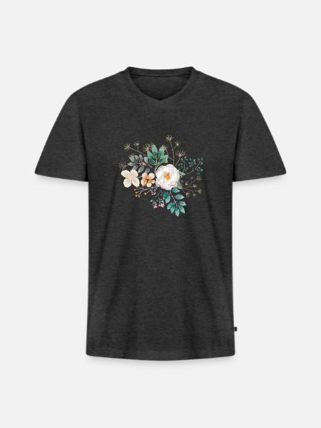 Blumenstrauß - Männer Premium Bio T-Shirt mit V-Ausschnitt - Anthrazit meliert