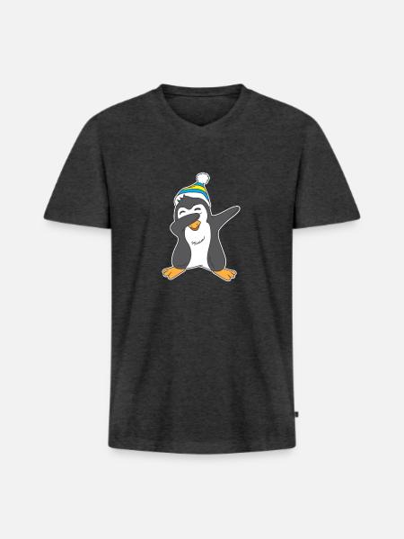 Penguin Dab Penguin Dabbing - Men's Premium Organic T-shirt with V-neck - heather anthracite