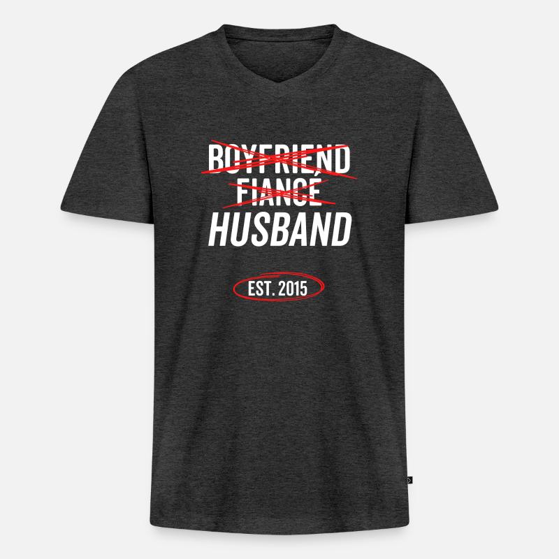 Freund Verlobter Ehemann Est 2015 - Männer Premium Bio T-Shirt mit V-Ausschnitt - Anthrazit meliert