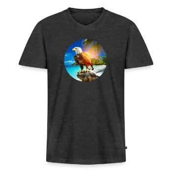 Adler am Eagle Beach Aruba Sommerurlaub - Männer Premium Bio T-Shirt mit V-Ausschnitt - Anthrazit meliert - Vorne - Nico (187cm)
