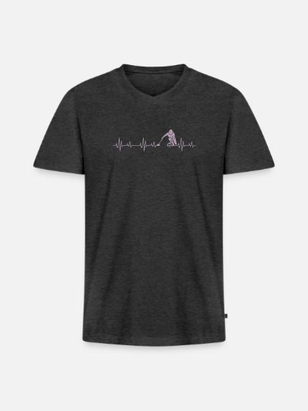 Idées cadeaux Curling Heartbeat - T-shirt encolure en V Premium bio Homme - anthracite chiné