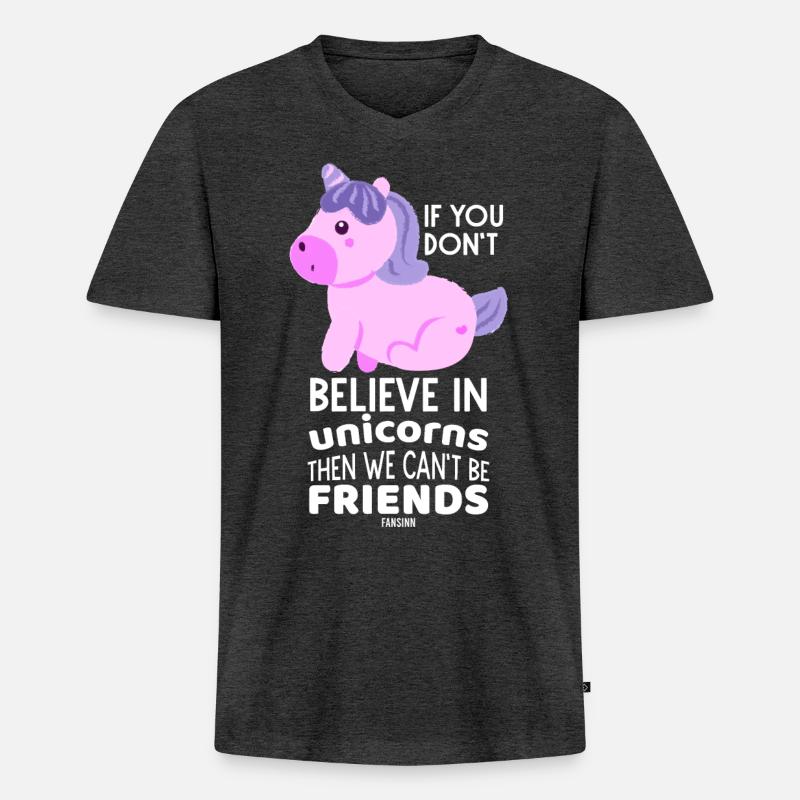 ich glaube an Einhörner - Männer Premium Bio T-Shirt mit V-Ausschnitt - Anthrazit meliert