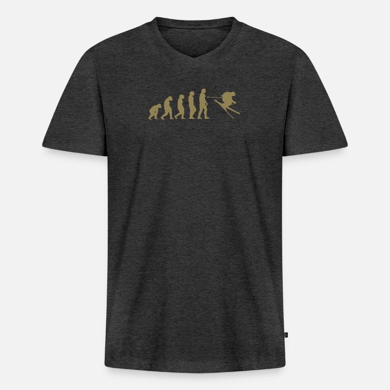 Ski Evolution Tshirt - Männer Premium Bio T-Shirt mit V-Ausschnitt - Anthrazit meliert