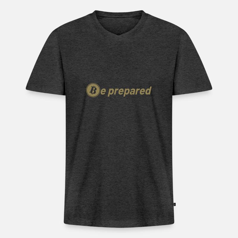 Bitcoin Sprüche Sei vorbereitet - Männer Premium Bio T-Shirt mit V-Ausschnitt - Anthrazit meliert