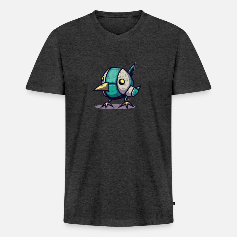Roboter Küken Vogel - Männer Premium Bio T-Shirt mit V-Ausschnitt - Anthrazit meliert
