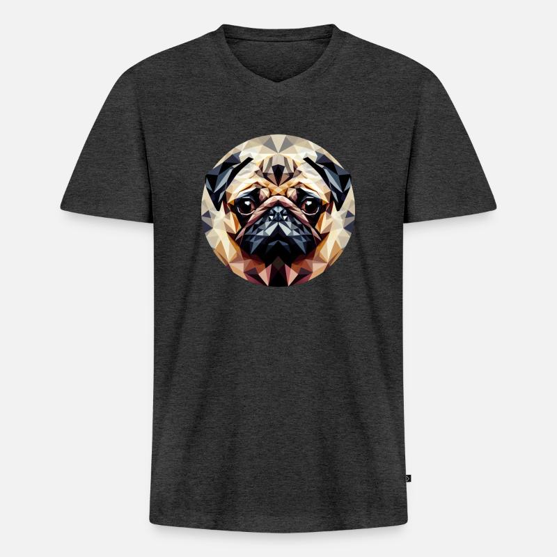 Polygoner Mops Hund Rund - Männer Premium Bio T-Shirt mit V-Ausschnitt - Anthrazit meliert