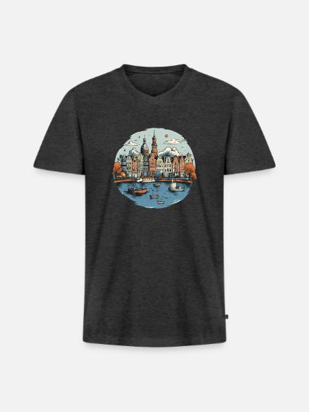 Amsterdam Skyline Holiday Design - Men's Premium Organic T-shirt with V-neck - heather anthracite