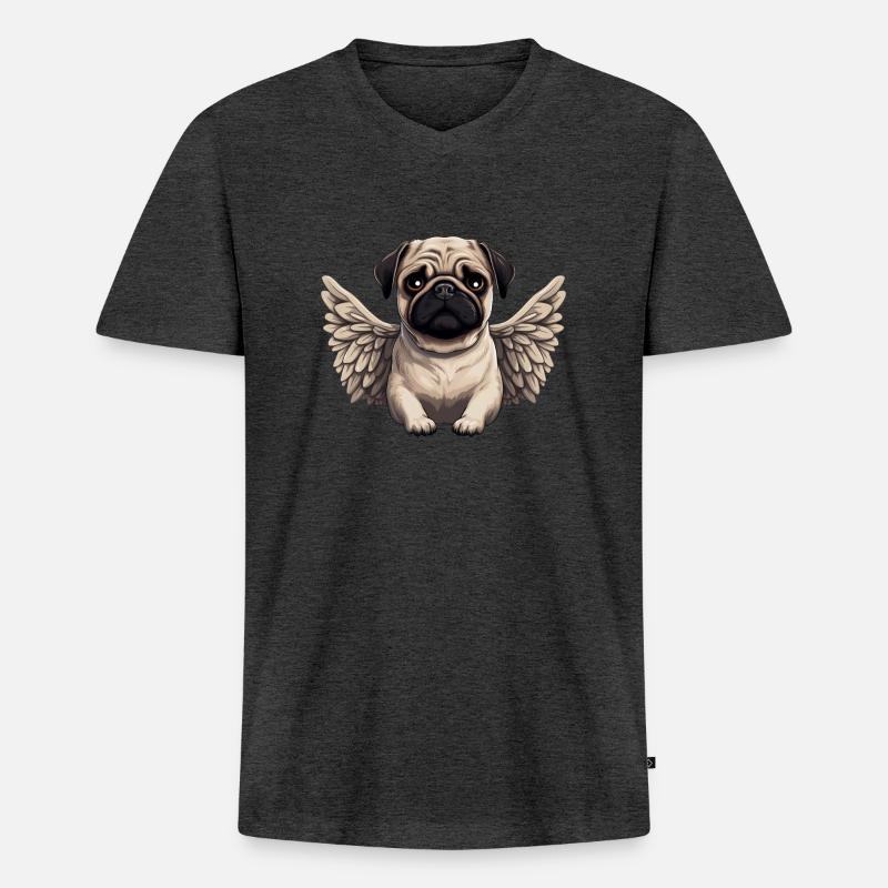Süßer Mops-Engel im Comic-Stil - Männer Premium Bio T-Shirt mit V-Ausschnitt - Anthrazit meliert