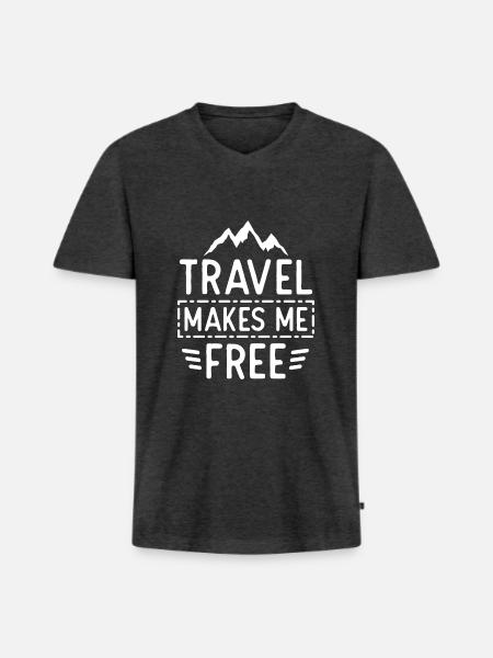 Reisen Freiheit_w - Männer Premium Bio T-Shirt mit V-Ausschnitt - Anthrazit meliert