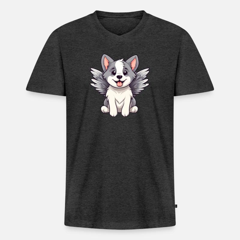Süßer Engel Husky Comic - Männer Premium Bio T-Shirt mit V-Ausschnitt - Anthrazit meliert