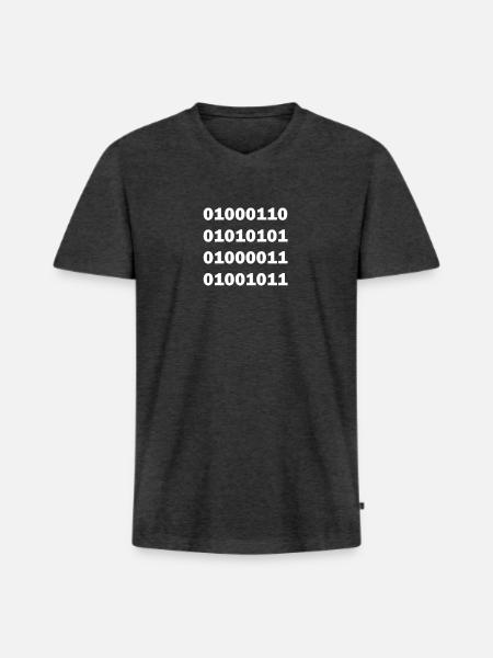 Binary code fuck - Men's Premium Organic T-shirt with V-neck - heather anthracite