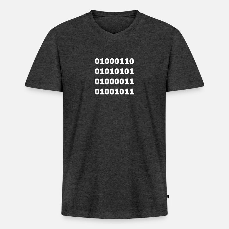 Binary code fuck - Men's Premium Organic T-shirt with V-neck - heather anthracite