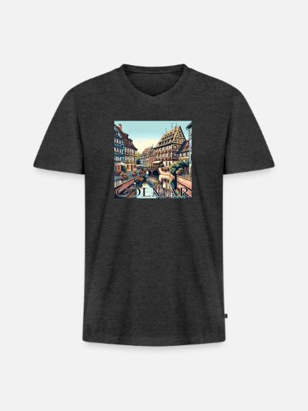Colmar France Half-Timbered Charm - Men's Premium Organic T-shirt with V-neck - heather anthracite