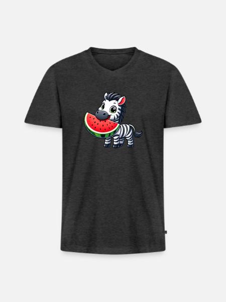 Zebra Melon Pastèque Fruit Fruité - T-shirt encolure en V Premium bio Homme - anthracite chiné