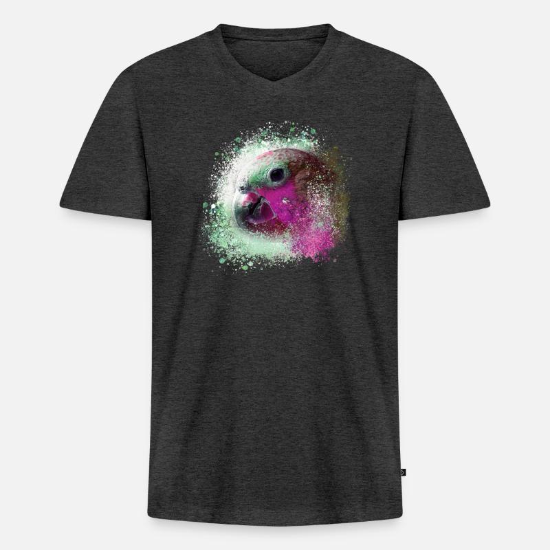 Papagei, ara, aquarell vogel, graffiti,bunt - Männer Premium Bio T-Shirt mit V-Ausschnitt - Anthrazit meliert