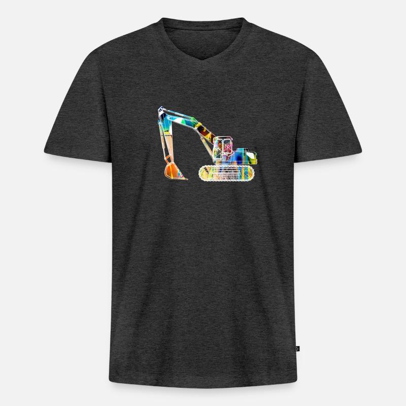 bagger,baggerfahren,baggerfahren,graffiti,bunt - Männer Premium Bio T-Shirt mit V-Ausschnitt - Anthrazit meliert