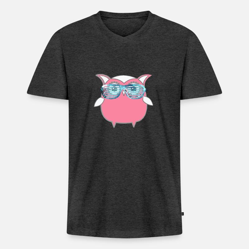Eule, Comic,mint,Sonnenbrllle, spacebrille,sommer, - Männer Premium Bio T-Shirt mit V-Ausschnitt - Anthrazit meliert