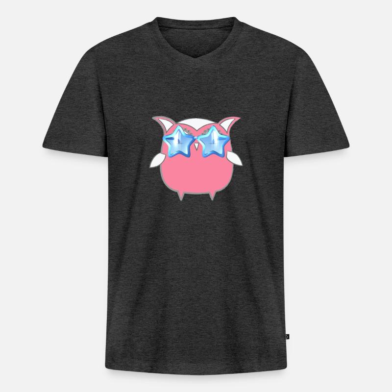 Eule, Comic, pinke eule,sonnenbrille,stern - Männer Premium Bio T-Shirt mit V-Ausschnitt - Anthrazit meliert
