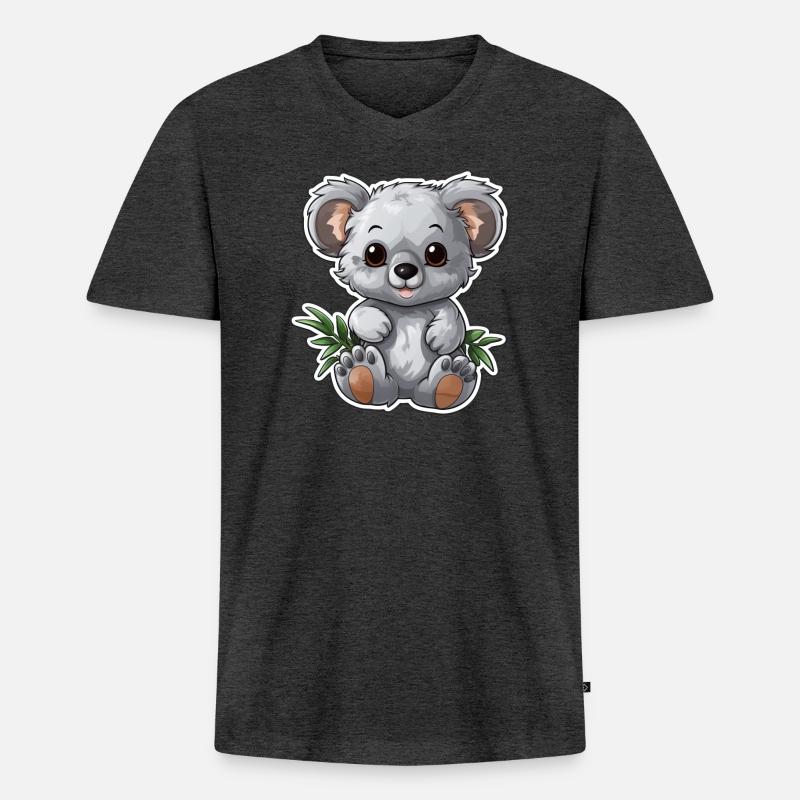 Süßer Koala mit Eukalyptus-Blättern - Männer Premium Bio T-Shirt mit V-Ausschnitt - Anthrazit meliert