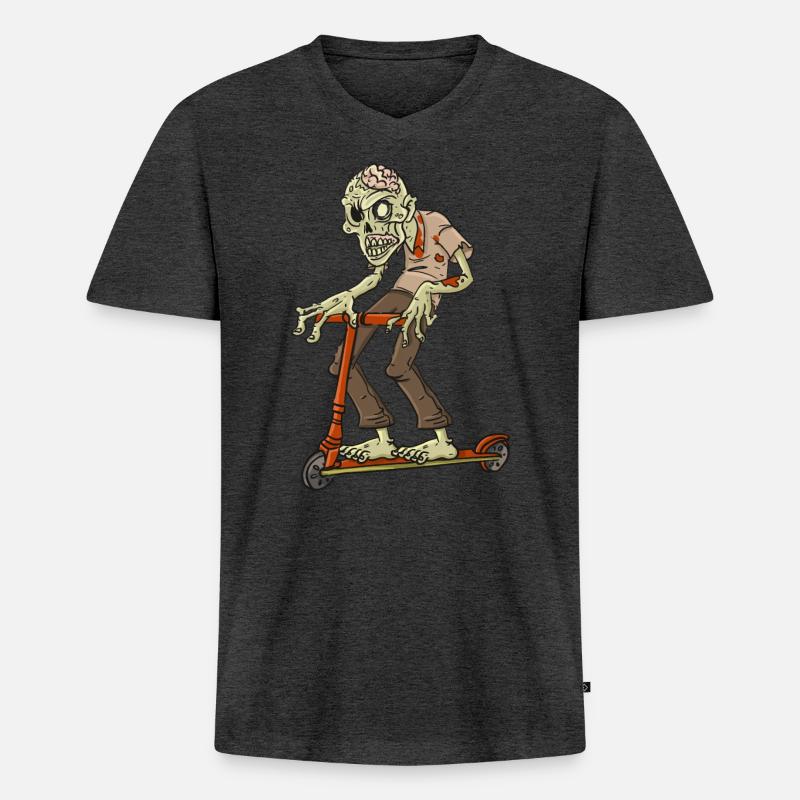 Zombie auf Roller - Geschenkidee - Männer Premium Bio T-Shirt mit V-Ausschnitt - Anthrazit meliert