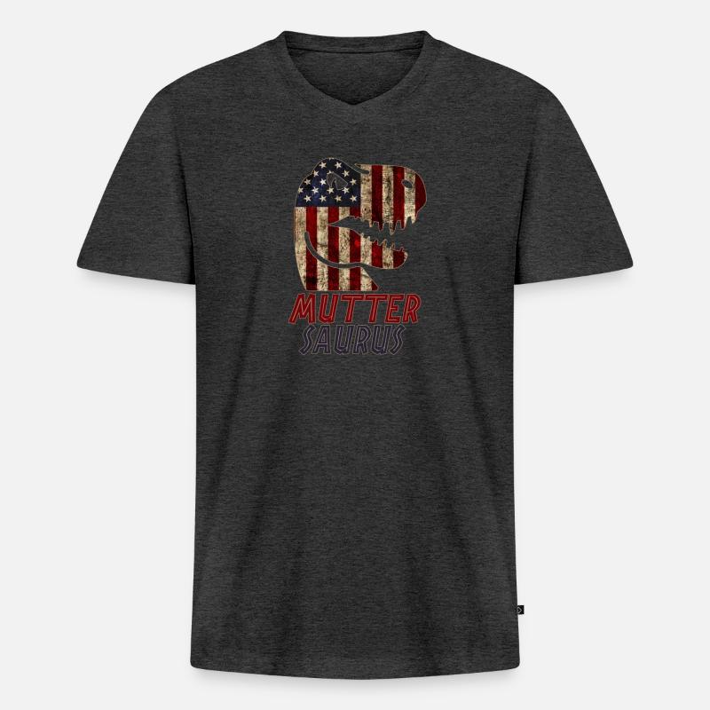 Patriotic Mutter Dinosaur - Männer Premium Bio T-Shirt mit V-Ausschnitt - Anthrazit meliert