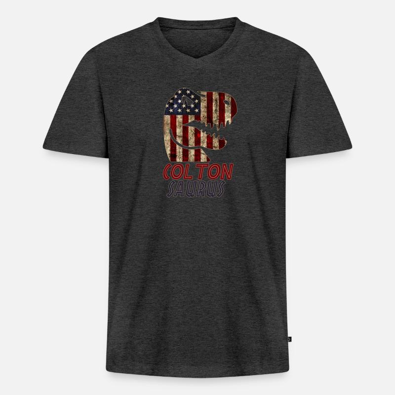Patriotic Colton Dinosaur Coltonsaurus - Männer Premium Bio T-Shirt mit V-Ausschnitt - Anthrazit meliert